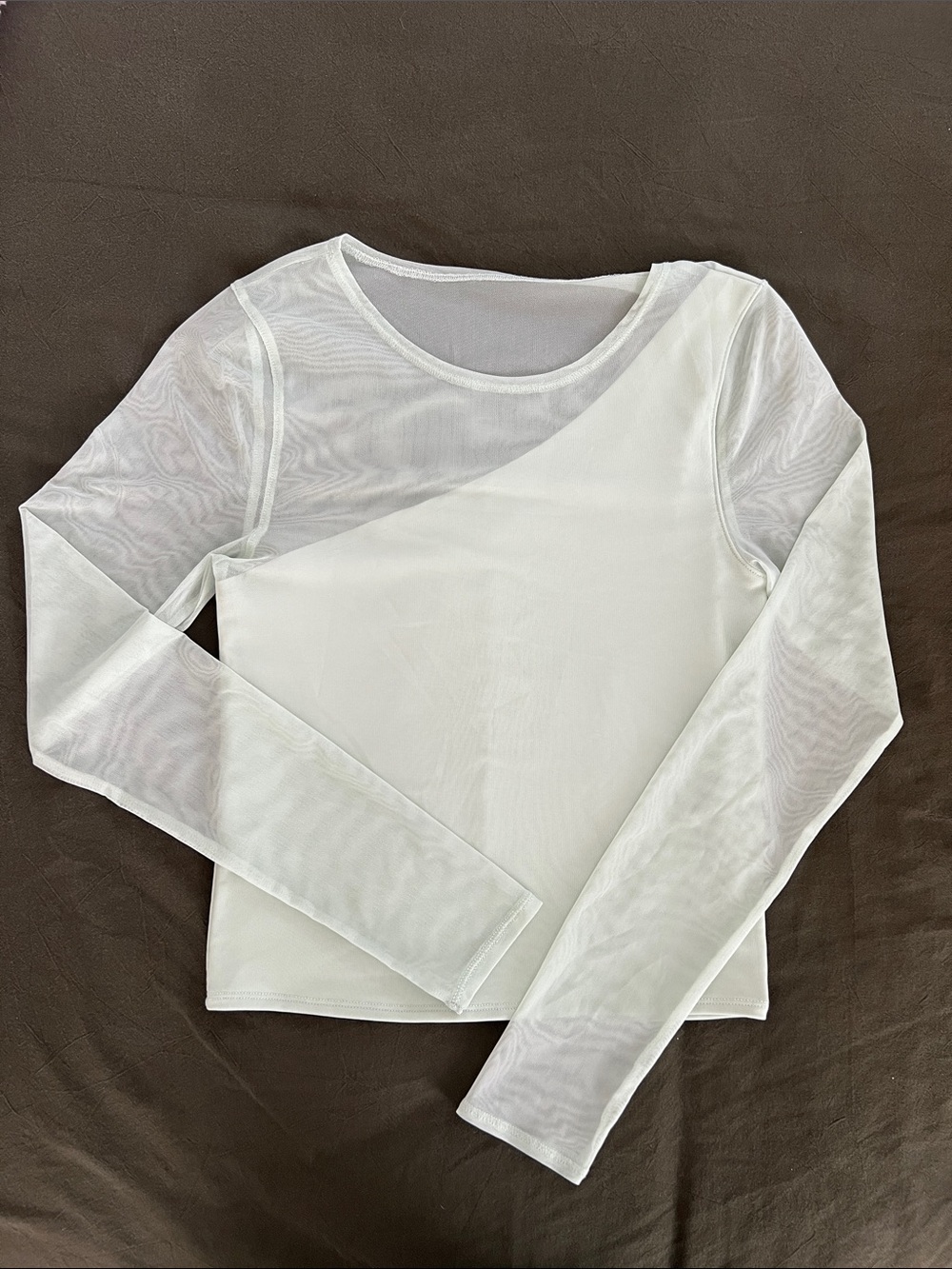 Abercrombie & Fitch Mint Green Long-Sleeve Mesh Asymmetrical Paneled Top